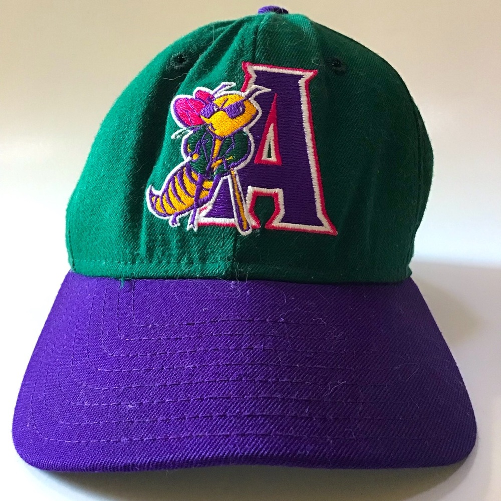 Augusta Green Jackets Fitted Baseball Cap Hat DeLong Green Purple 6 3/4 MILB VTG